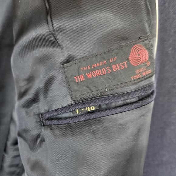 College Hall Wool Suit Jacket Blazer Mens 40L Vintage Dress Coat Navy Poland - Picture 5 of 7